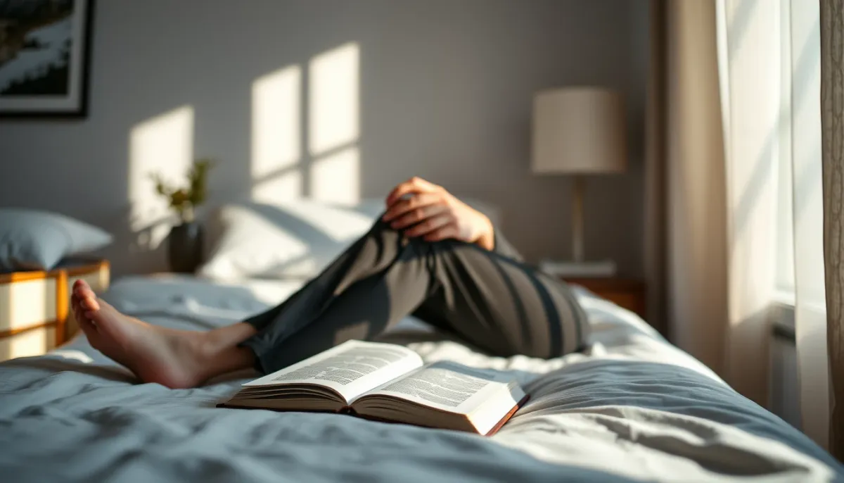 Personne assise sur le bord d'un lit, en train d'écrire dans un journal, évoquant l'introspection après un rêve