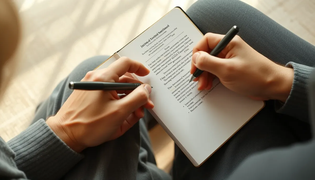 Personne prenant des notes pendant une consultation médiumnique