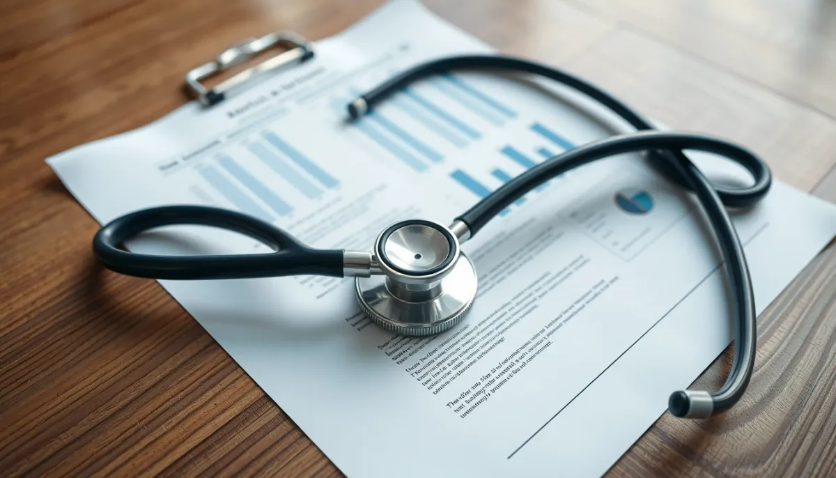 Gros plan sur une étude médicale et un stéthoscope, symbolisant l'évaluation scientifique du coupeur de feu