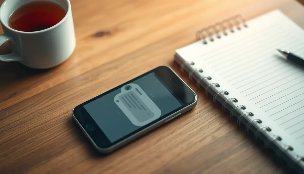 Smartphone posé sur un bureau en bois utilisé pour une consultation de voyance en ligne