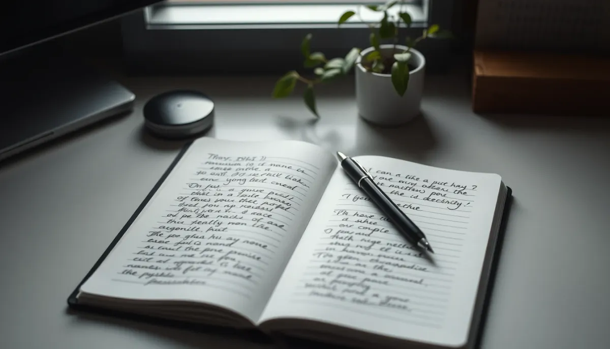 Carnet ouvert avec notes manuscrites et stylo sur un bureau lumineux pour préparer ses questions
