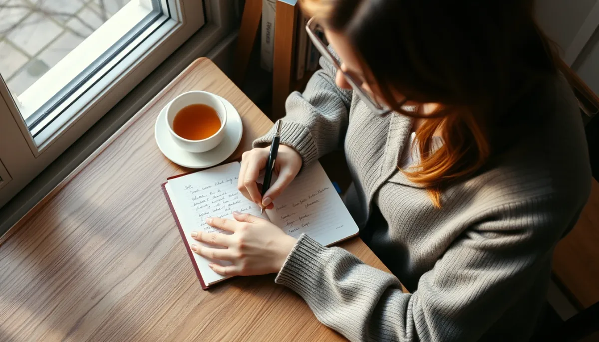 Femme prenant des notes dans un journal intime après une consultation
