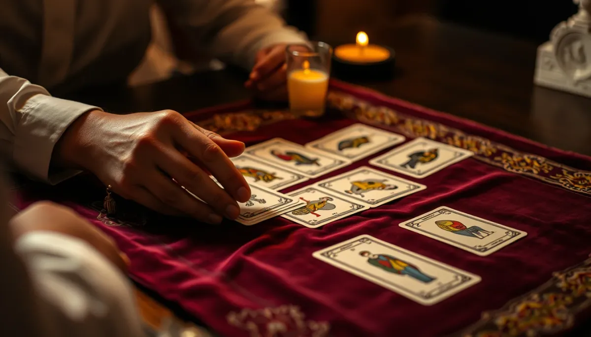 Séance de tirage de tarot lors d'une consultation sur le célibat