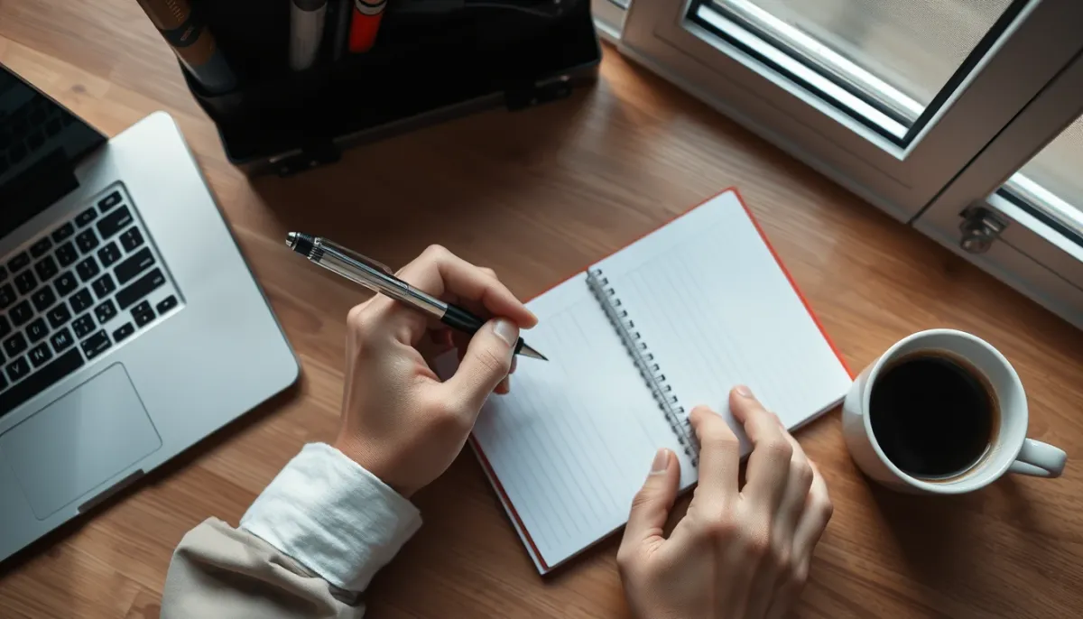 Personne prenant des notes avant de réserver une séance de médiumnité