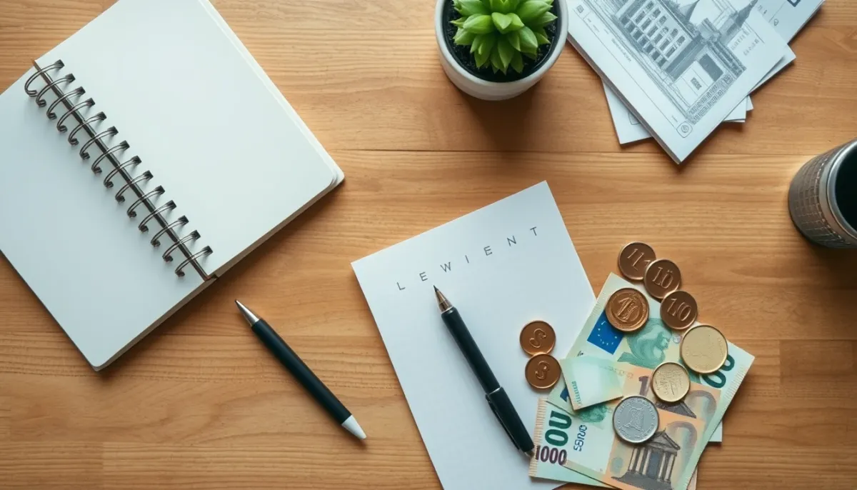 Bureau avec carnet, stylo et argent, illustrant le budget à prévoir pour des séances