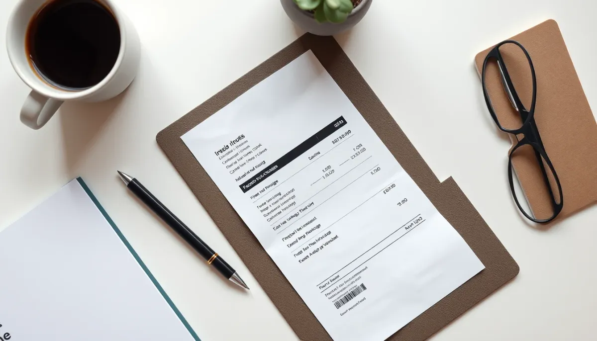 Bureau avec un reçu et un stylo, symbolisant le forfait voyance avec un prix fixe