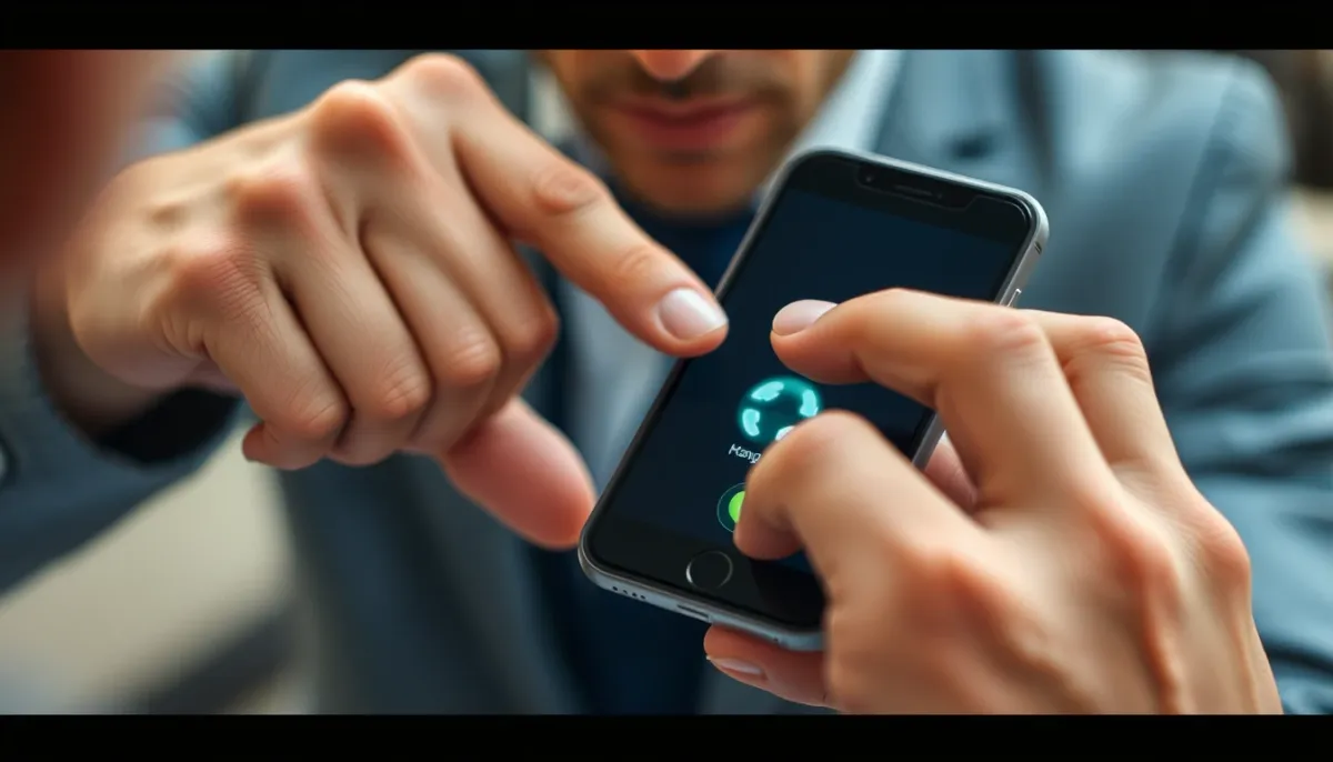 Main appuyant sur le bouton raccrocher d'un smartphone pour éviter des frais supplémentaires